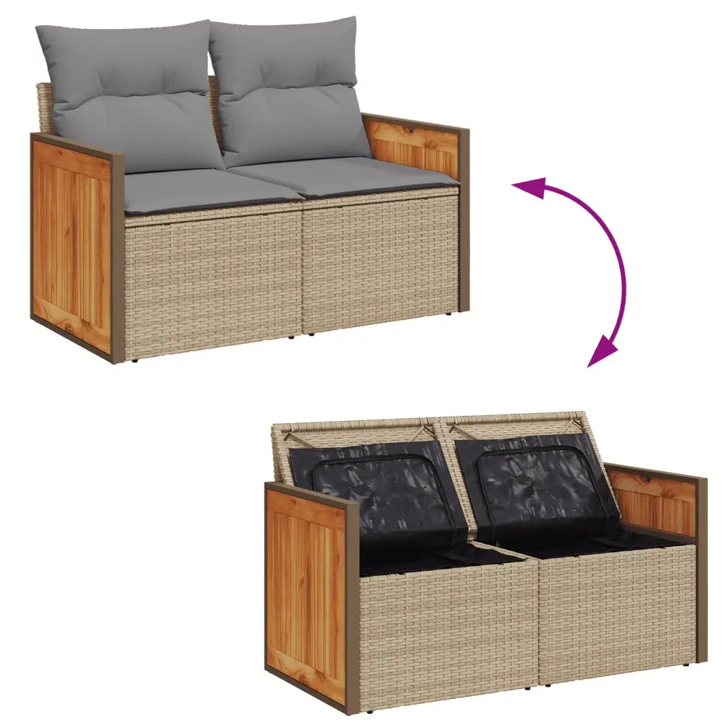 7 Piece Beige Poly Rattan Garden Sofa Set