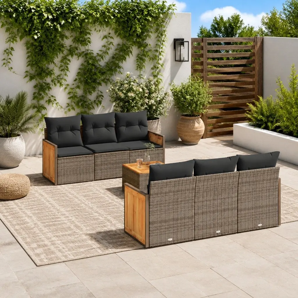 7 Piece Grey Garden Sofa Set with Cushions & Storage