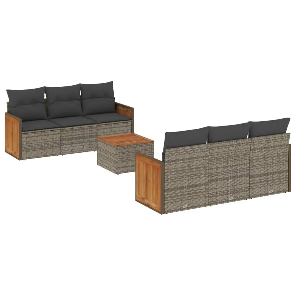 7 Piece Grey Garden Sofa Set with Cushions & Storage