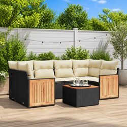 7 Piece Outdoor Garden Sofa Set with Storage Cushions Black Poly Rattan Patio