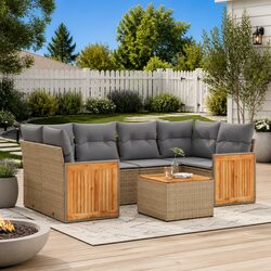 Sturdy 7 Piece Garden Sofa Set in Beige with Cushions