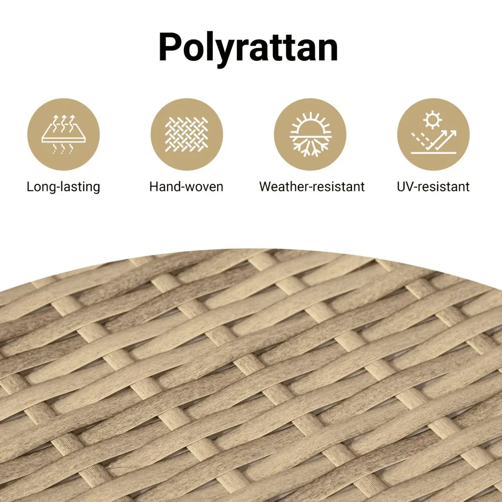 7 Piece Garden Sofa Set PE Rattan Beige Modular Outdoor Furniture with Cushions Acacia Wood Table Top