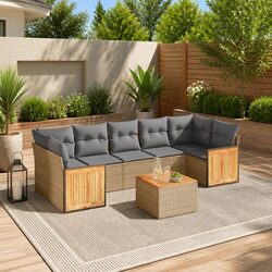 Beige 8 Piece Outdoor Sofa Set with Cushions