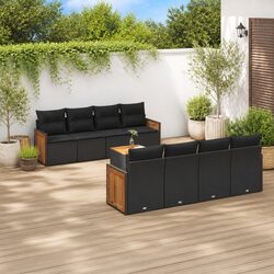Premium 9-Piece Black Poly Rattan Garden Sofa Set
