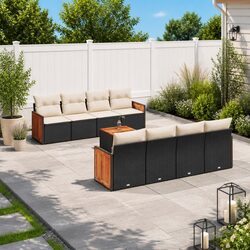 High-Quality 9 Piece Black Rattan Outdoor Sofa Set