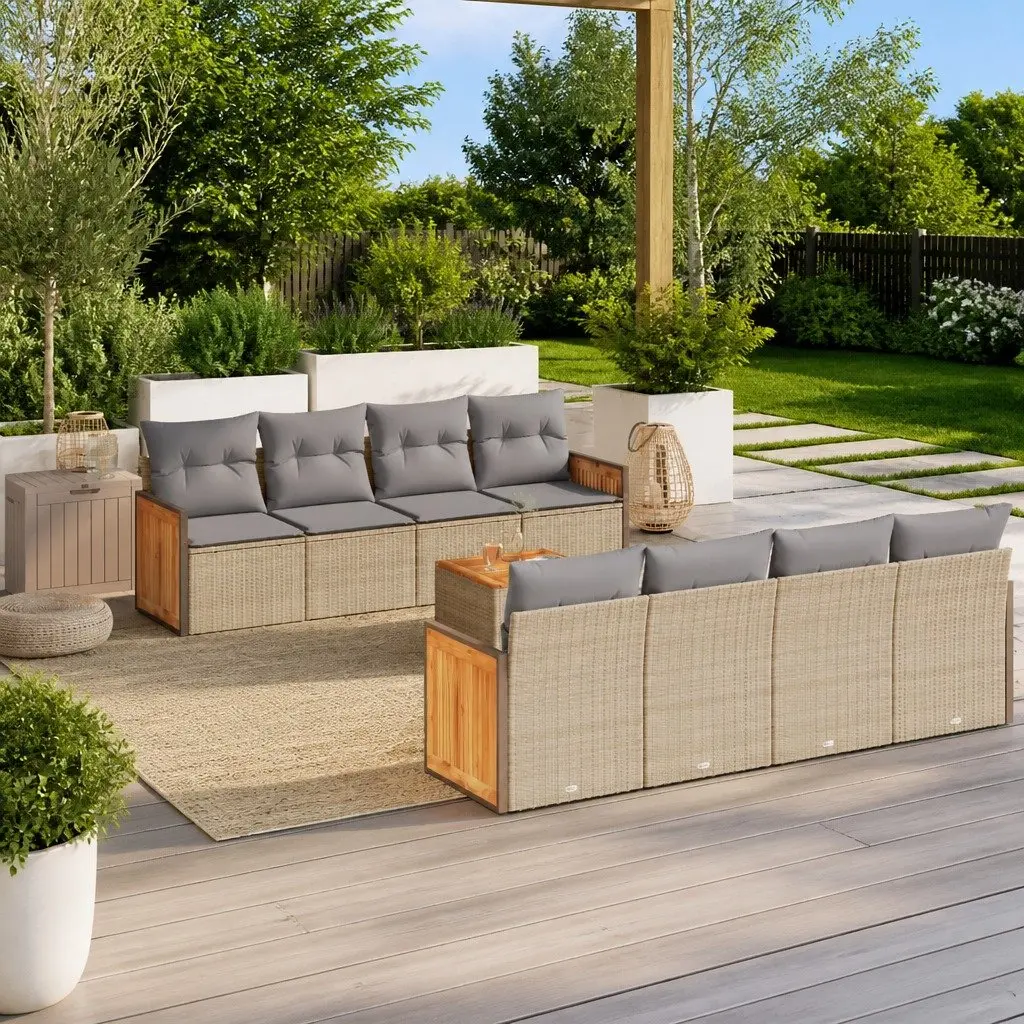 Garden Sofa Set PE Rattan 9 Piece Modular Outdoor Furniture Beige