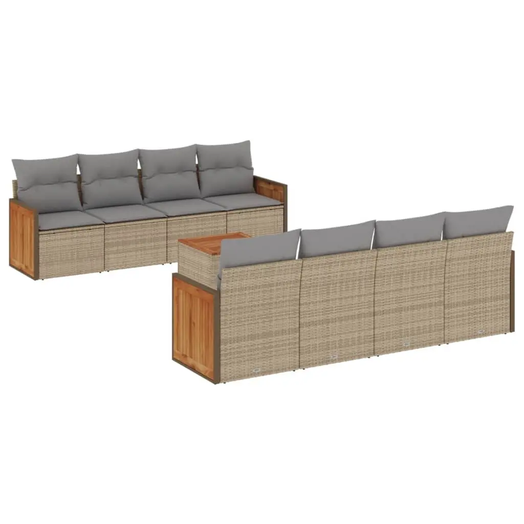 Garden Sofa Set PE Rattan 9 Piece Modular Outdoor Furniture Beige