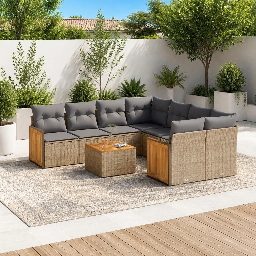 Garden Sofa Set PE Rattan 9 Piece Outdoor Furniture Beige Modular Patio Lounge