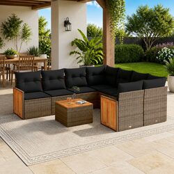 9-Piece Modular Garden Sofa Set in Grey Poly Rattan