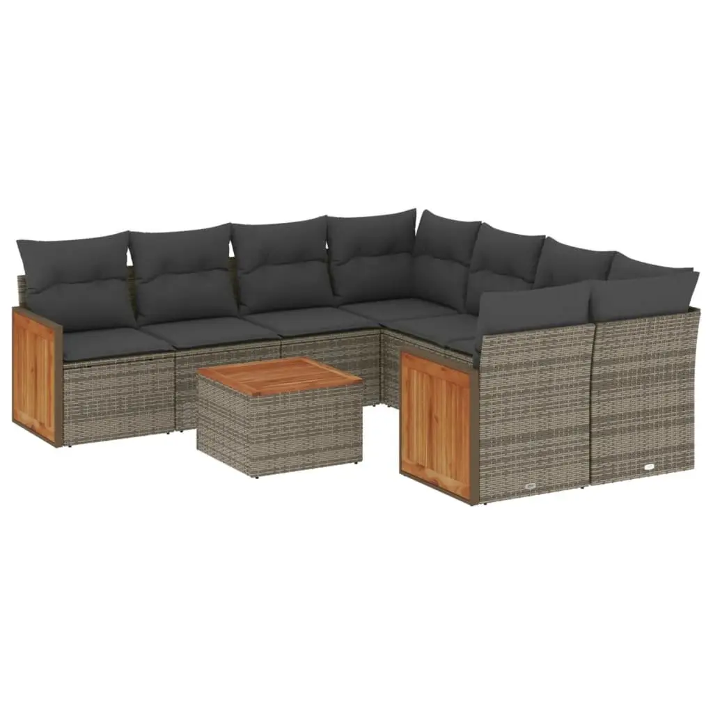 9-Piece Modular Garden Sofa Set in Grey Poly Rattan