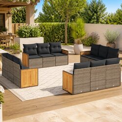 Durable 12-Piece Grey Rattan Garden Sofa Set