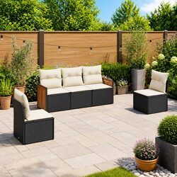 5-Piece Modular Black Poly Rattan Garden Sofa Set