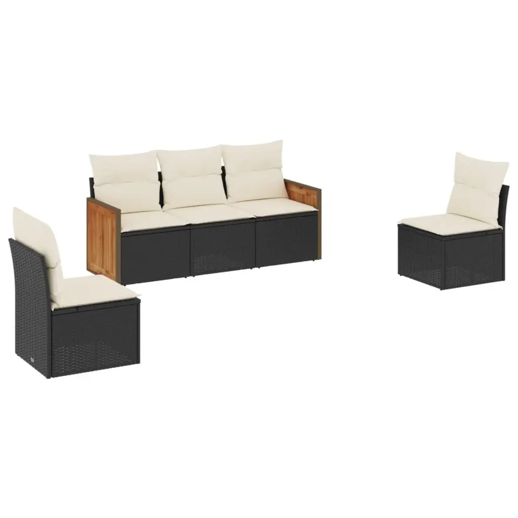 5-Piece Modular Black Poly Rattan Garden Sofa Set