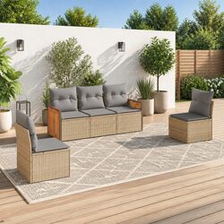 Beige Poly Rattan Outdoor Garden Sofa Set 5 Pieces