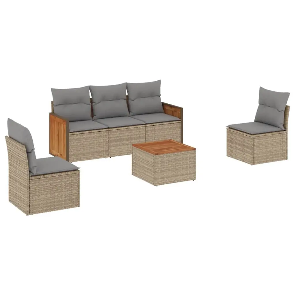 Beige Poly Rattan 6-Piece Garden Sofa Set for Outdoors