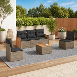 Premium 6 Piece Garden Sofa Set in Grey Poly Rattan