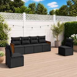 Durable Black Modular Rattan Garden Sofa Set 6 Pieces