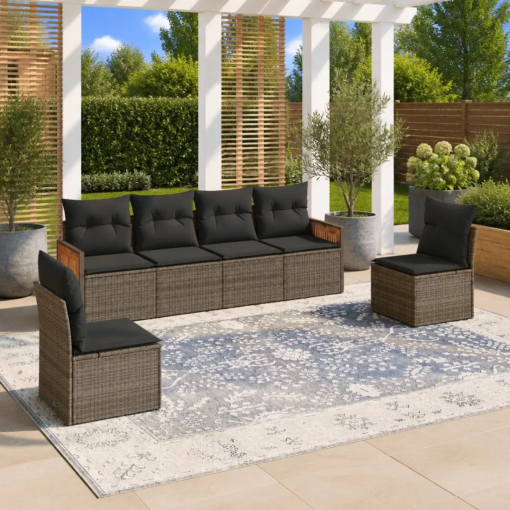 6 Piece Grey Poly Rattan Garden Sofa Set