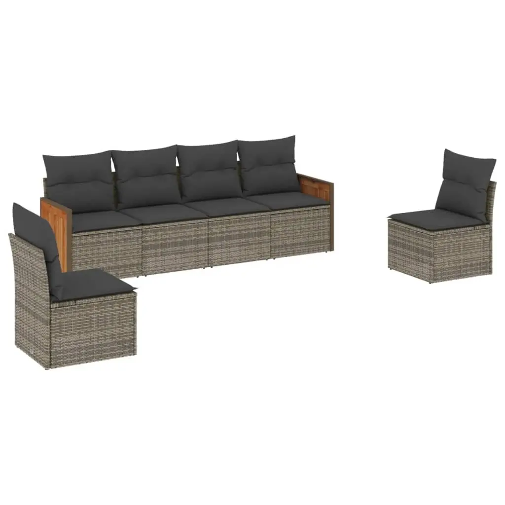 6 Piece Grey Poly Rattan Garden Sofa Set