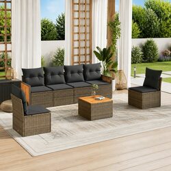 Durable 7 Piece Grey Poly Rattan Garden Sofa Set