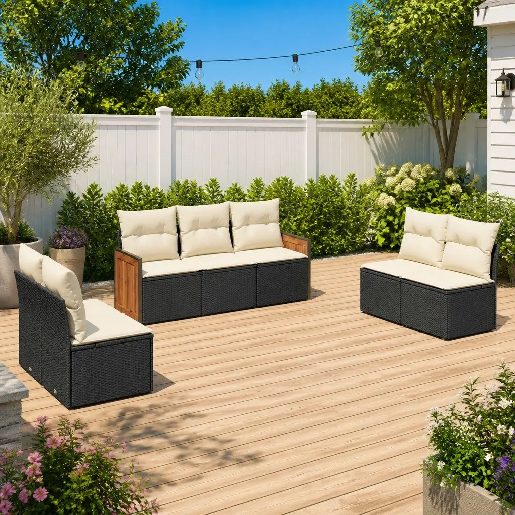 Garden Sofa Set PE Rattan 7 Piece Outdoor Furniture Black Patio Lounge