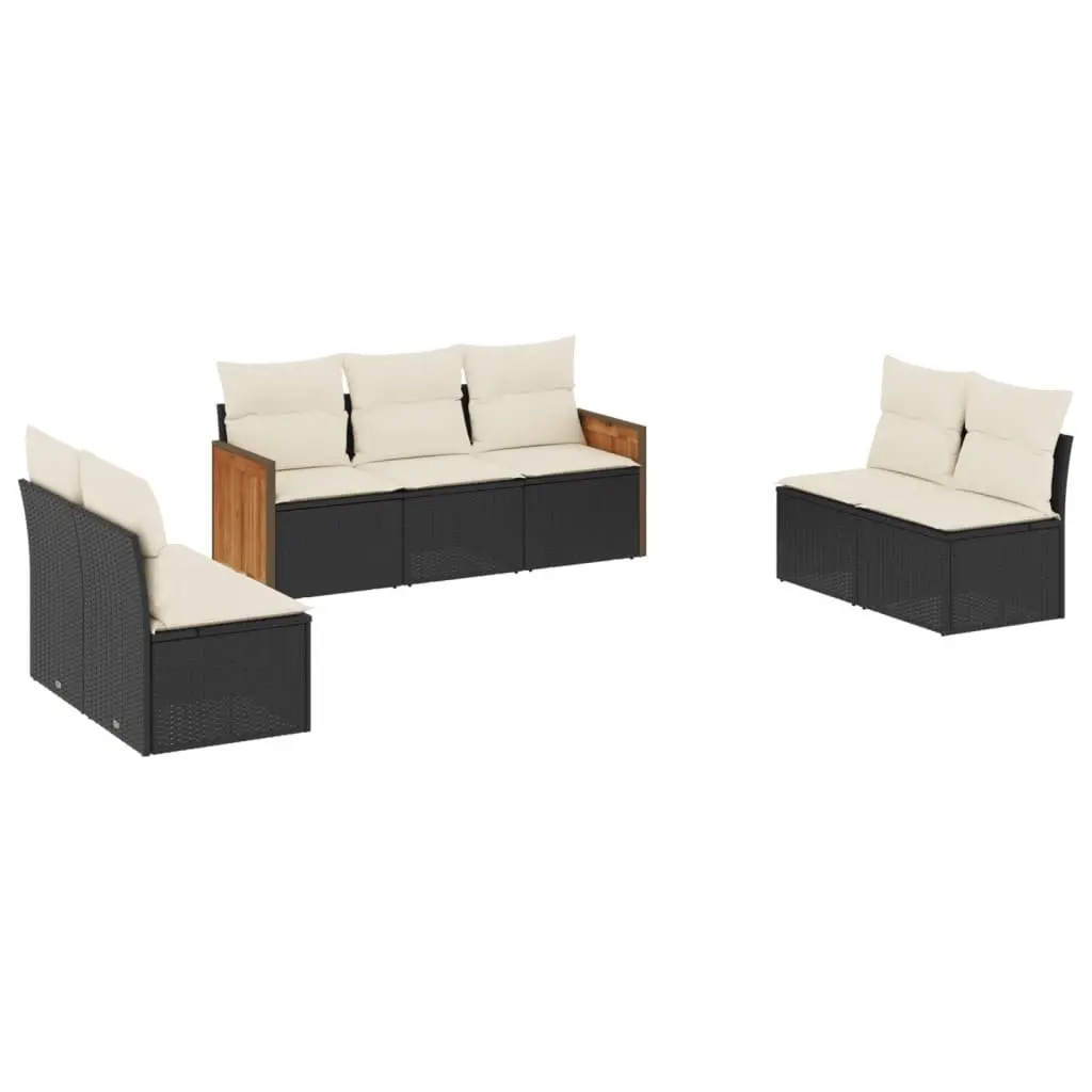 Garden Sofa Set PE Rattan 7 Piece Outdoor Furniture Black Patio Lounge
