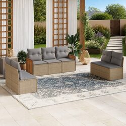 Beige 7 Piece Poly Rattan Garden Sofa Set