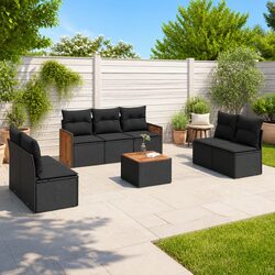 8-Piece Modular Outdoor Garden Sofa Set - Black