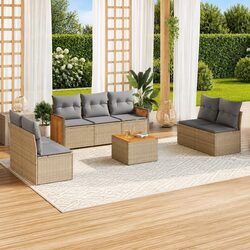 Durable 8-Piece Beige Poly Rattan Garden Sofa Set