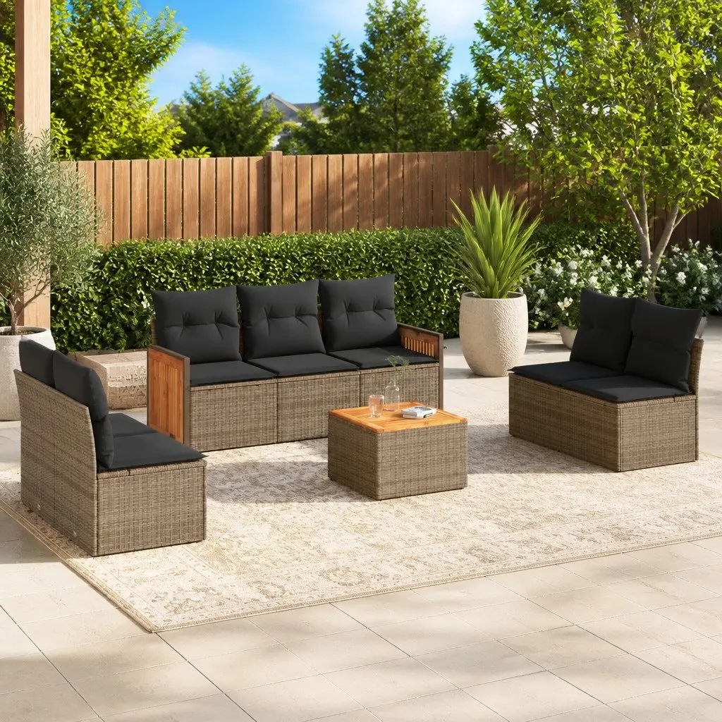 Garden Sofa Set PE Rattan 8 Piece Outdoor Furniture Grey Patio Seating