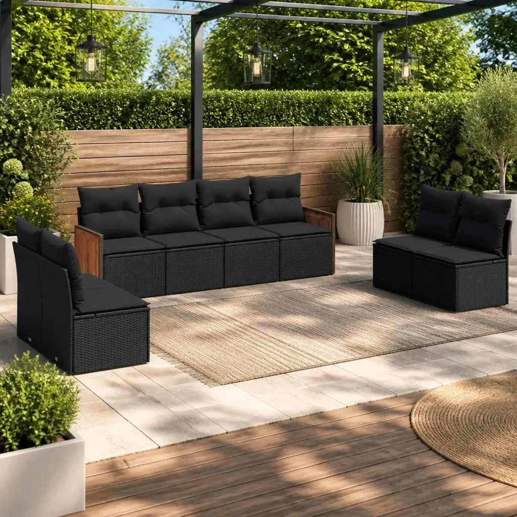 Garden Sofa Set PE Rattan 8 Piece Modular Outdoor Furniture Black