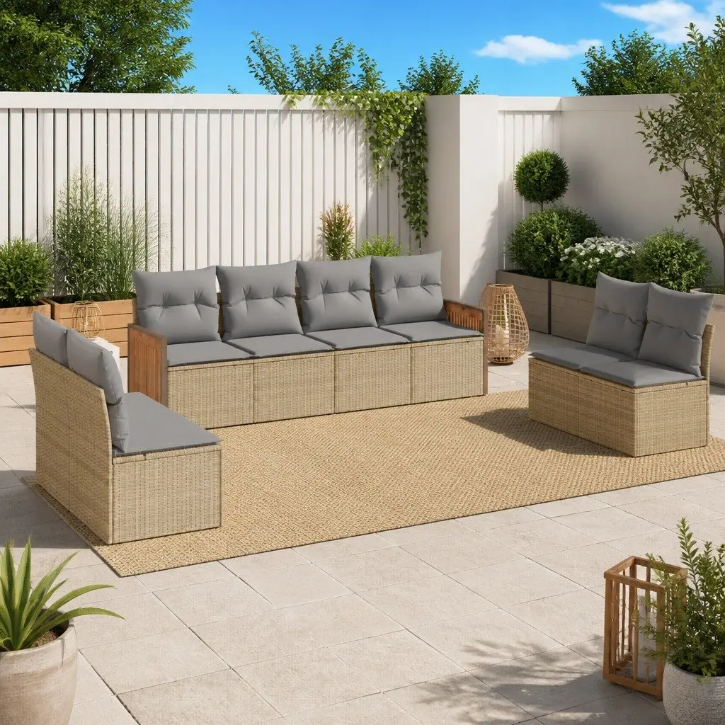 Beige Modular Patio Sofa Set 8-Piece Rattan Furniture