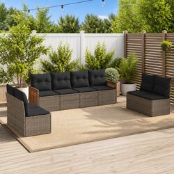 8 Piece Modular Grey Poly Rattan Garden Sofa Set