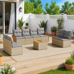 9-Piece Beige Garden Sofa Set for Outdoor Comfort