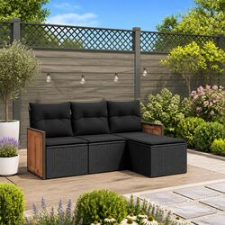 Durable 4 Piece Garden Sofa Set in Black Poly Rattan