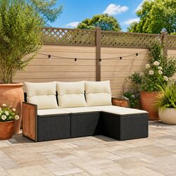 Durable 4 Piece Outdoor Sofa Set in Black Poly Rattan