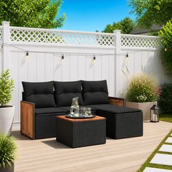 5 Piece Outdoor Garden Sofa Set with Cushions and Storage
