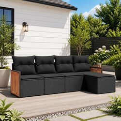 High-Quality 5 Piece Black Rattan Garden Sofa Set