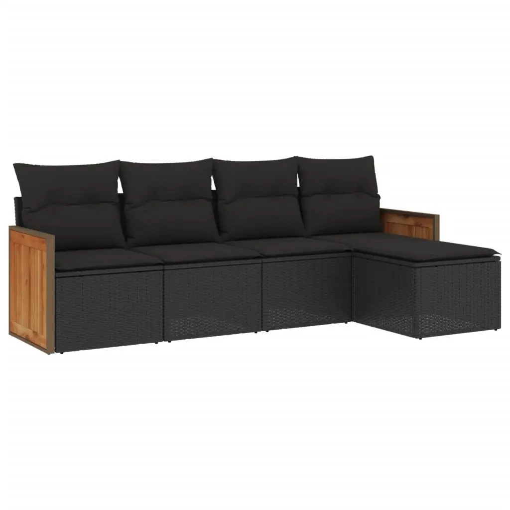 5 Piece Black Rattan Garden Sofa Set