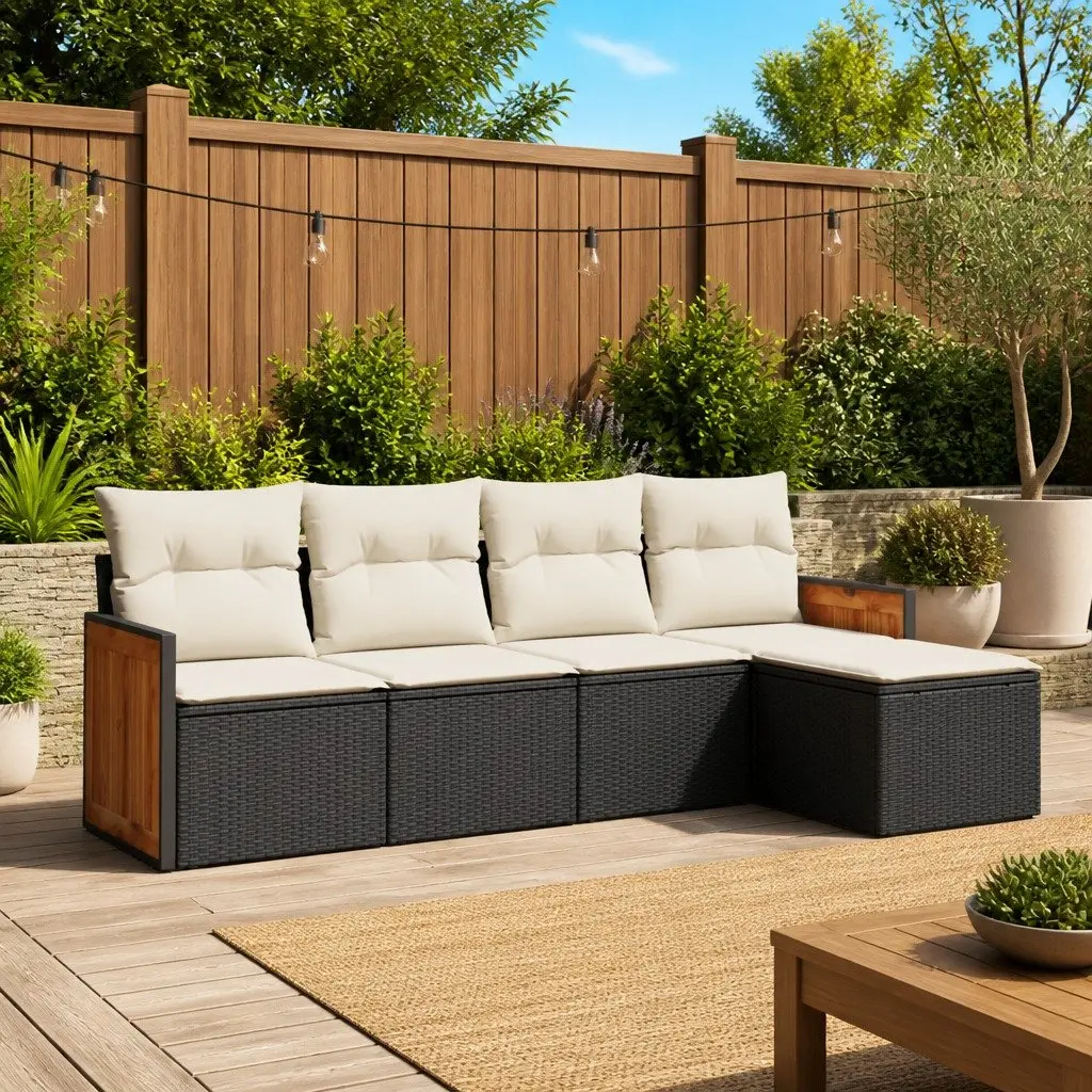 Garden Sofa Set PE Rattan 5 Piece Outdoor Furniture Patio Seating Black
