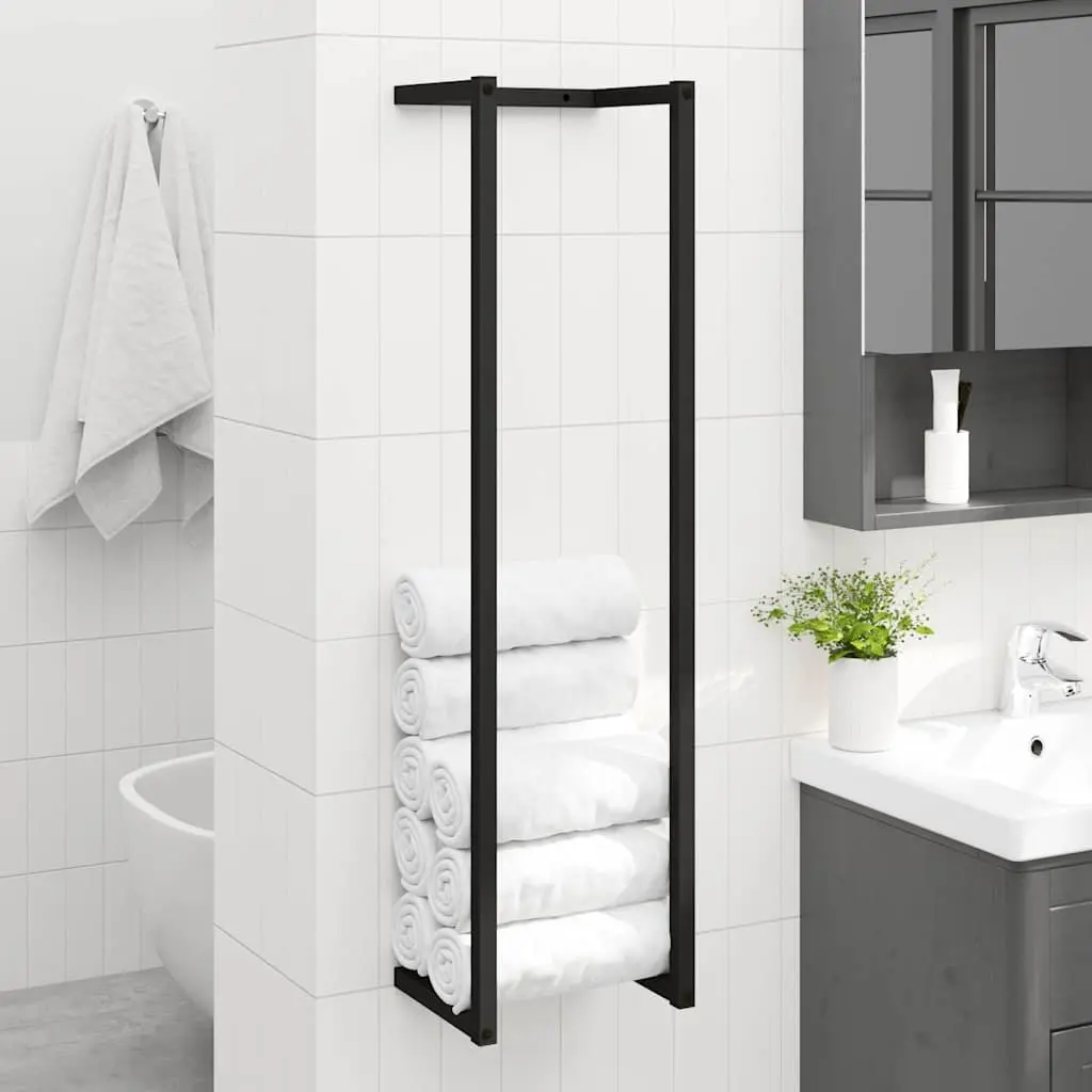 Towel Rack Iron Wall Mount Bathroom Organizer Black 25 x 20 x 95 cm
