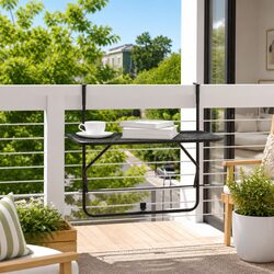 Outdoor Foldable Balcony Table in Black Steel Mesh