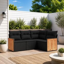 Durable 4-Piece Black Poly Rattan Garden Sofa Set