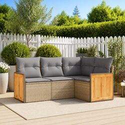 4-Piece Modular Rattan Garden Sofa Set with Beige Cushions
