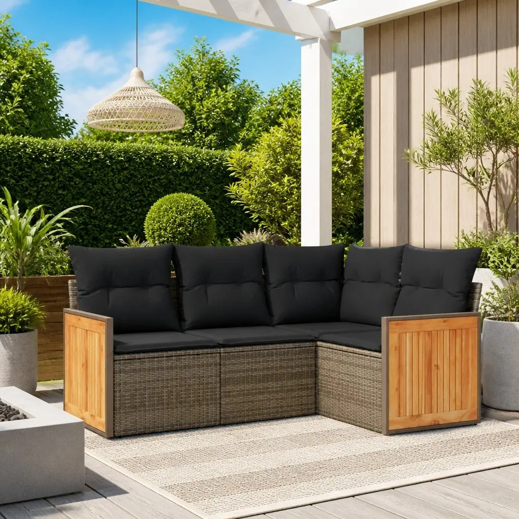 Garden Sofa Set PE Rattan 4 Piece Modular Grey