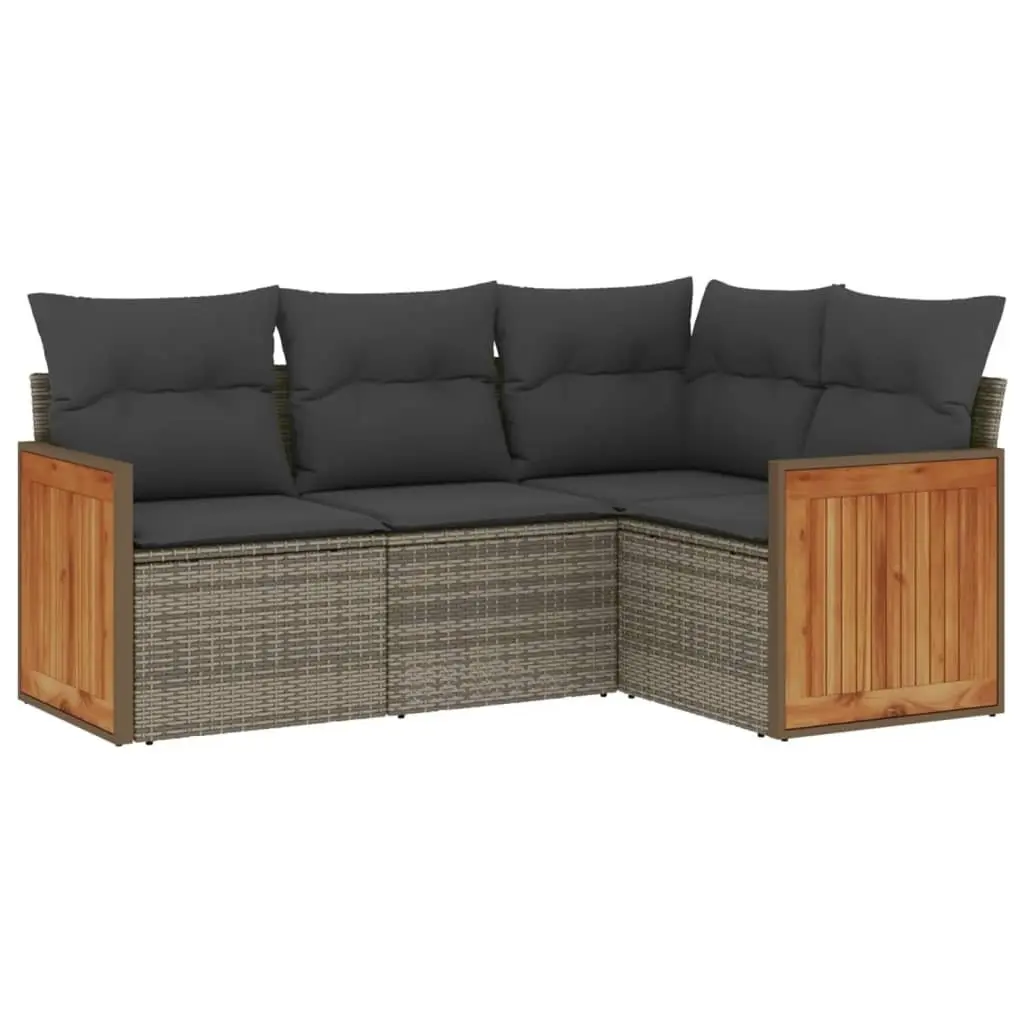 Garden Sofa Set PE Rattan 4 Piece Modular Grey