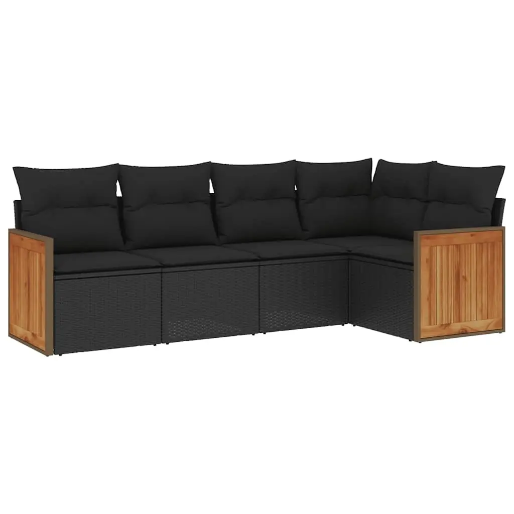 Garden Sofa Set PE Rattan 5 Piece Modular Outdoor Furniture with Cushions Black