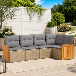 5-Piece Beige Outdoor Garden Sofa Set with Storage