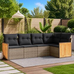 5-Piece Grey Poly Rattan Garden Sofa Set for Outdoors