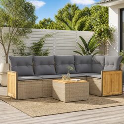 Beige 6-Piece Garden Sofa Set with Durable Rattan Frame